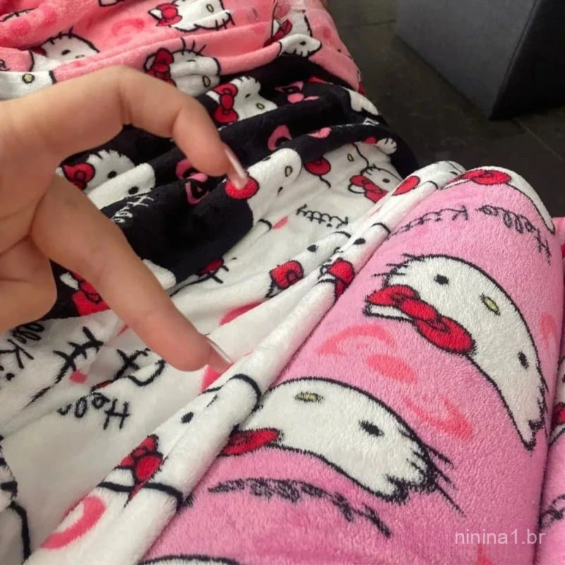 Y2k Hello Kitty Pijamas Calça Anime Sanrio Flanela Kawaii Mulher Algodão Elástico Casual Quente Casal Casa