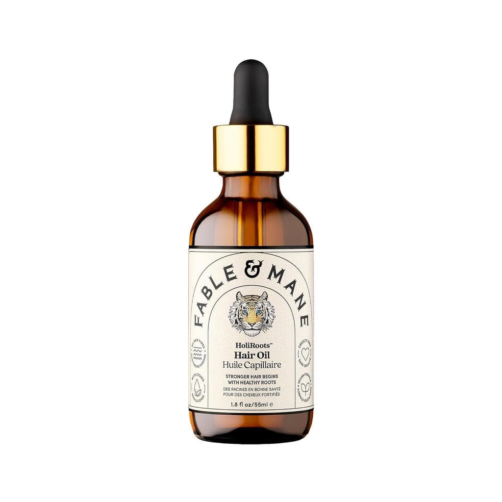 Óleo Capilar Fable and Mane - Sérum Fortificante HoliRoots para Cabelos Danificados e Frisados com Ashwagandha, Óleo de