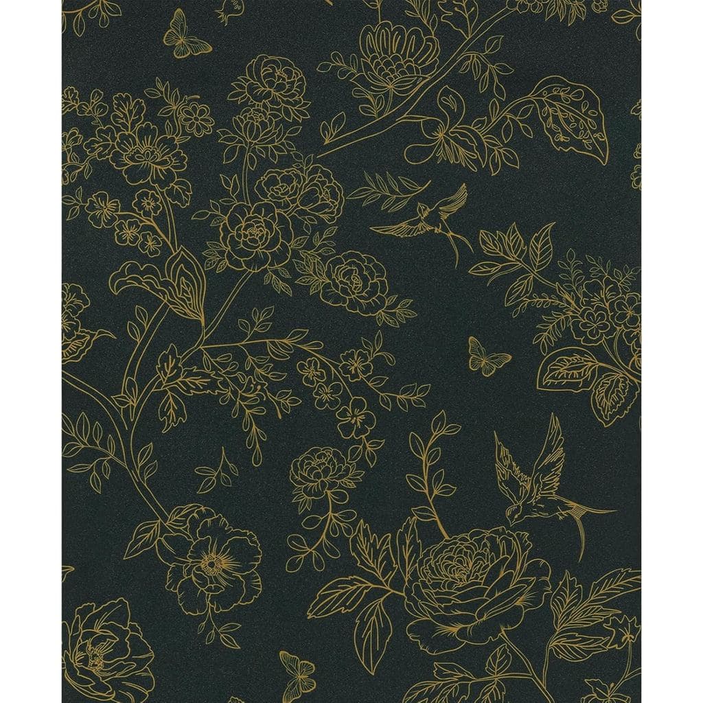 Papel de Parede Adesivo Floral Verde Escuro e Dourado, Papel de Contato Vintage Boho para Banheiro, Papel de Parede Remo