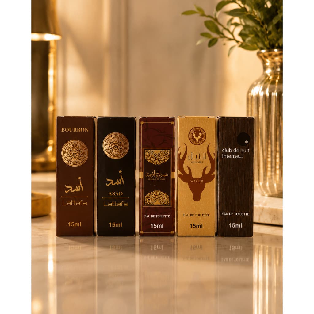 Kit 5 Mini Perfumes Masculinos 15ml Aromas Marcantes Portáteis Uso Diário
