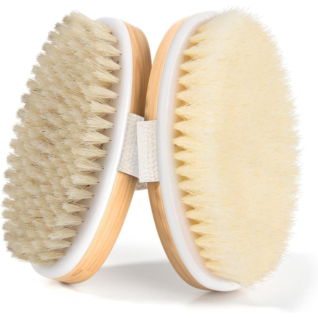 Conjunto de 2 Escovas Corporais para Escovação a Seco, Escova de Banho com Cerdas Naturais e Macias para Limpeza Corpora
