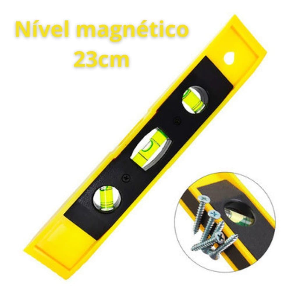 Nível 3 Bolhas 23cm Magnético com Imã Super Leve - Nivel de mão Obra construção