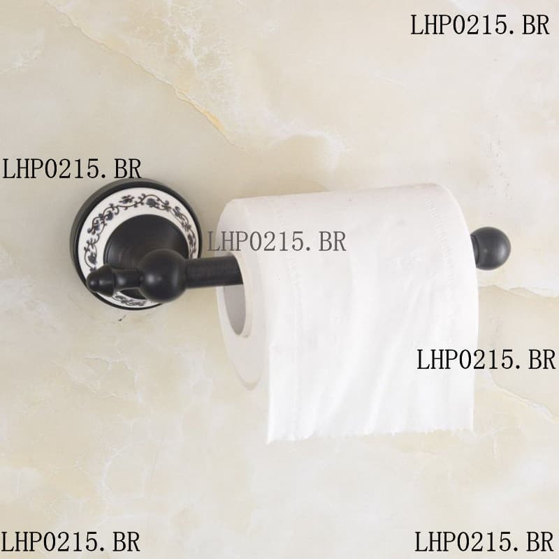 Suporte De Papel Higiênico Montado Na Parede De Latão Preto , Tecido Em Rolo , Acessórios De Banheiro nba952