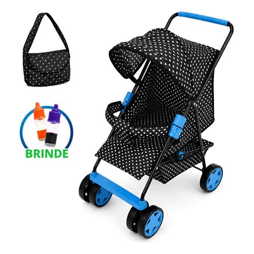 Carrinho De Boneca Infantil Meninas Azul Coraçãozinho Luxo