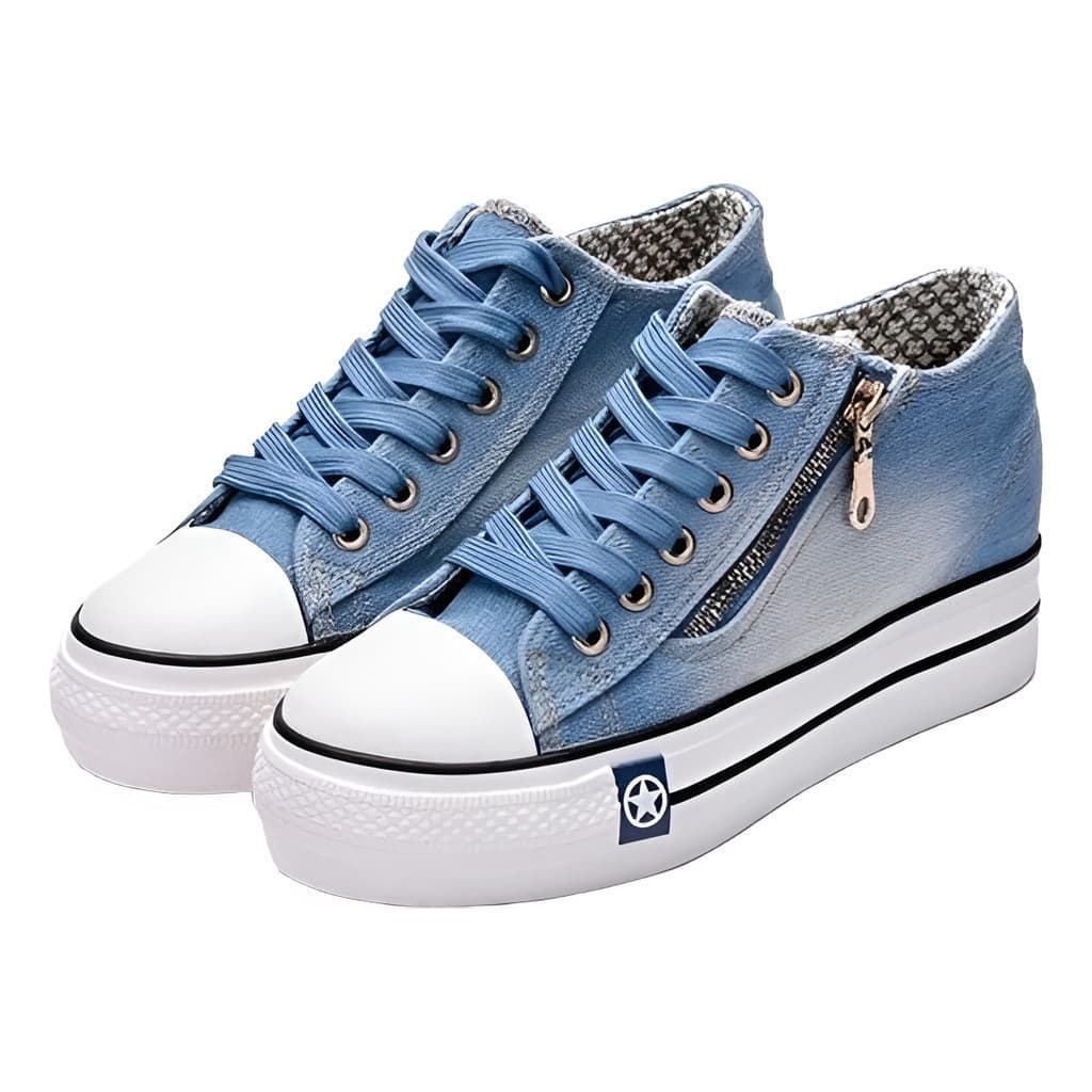 Tênis Plataforma Jeans Feminino Zíper All Queima De Estoque