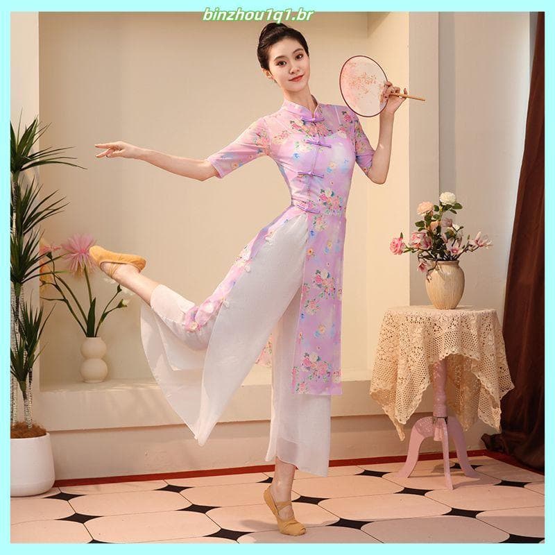 Dança clássica melhorada cheongsam etiqueta corporal estilo chinês traje de prática de dança elegante gaze dança cheongs