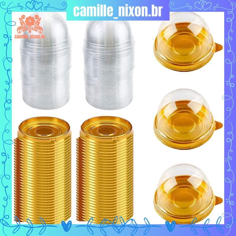 [camille_nixon.br] 100 PCS Mini Caixa De Cupcake De Plástico Transparente Redondo Mooncake Sobremesa Recipiente Biscoito