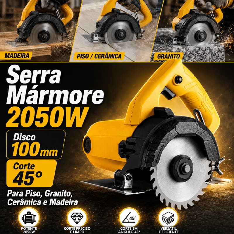 Serra Mármore 2050W Com Disco 100mm 45 ° Corte Para Piso , Granito , Cerâmica E Madeira