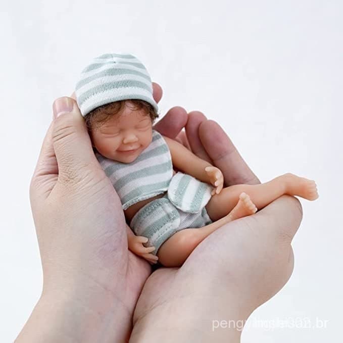 Reborn Boneca Miniatura Menina Cabelo Encaracolado Rosto Sorridente Lavável Suave Simulação Bebê Crianças Acompanhar