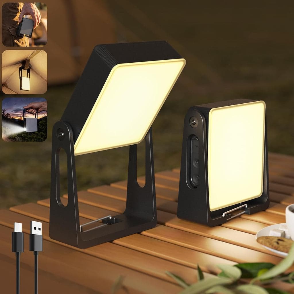 Lanterna de camping recarregável, pacote com 2 unidades de lanterna LED regulável de 4000mAh com suporte giratório de 36