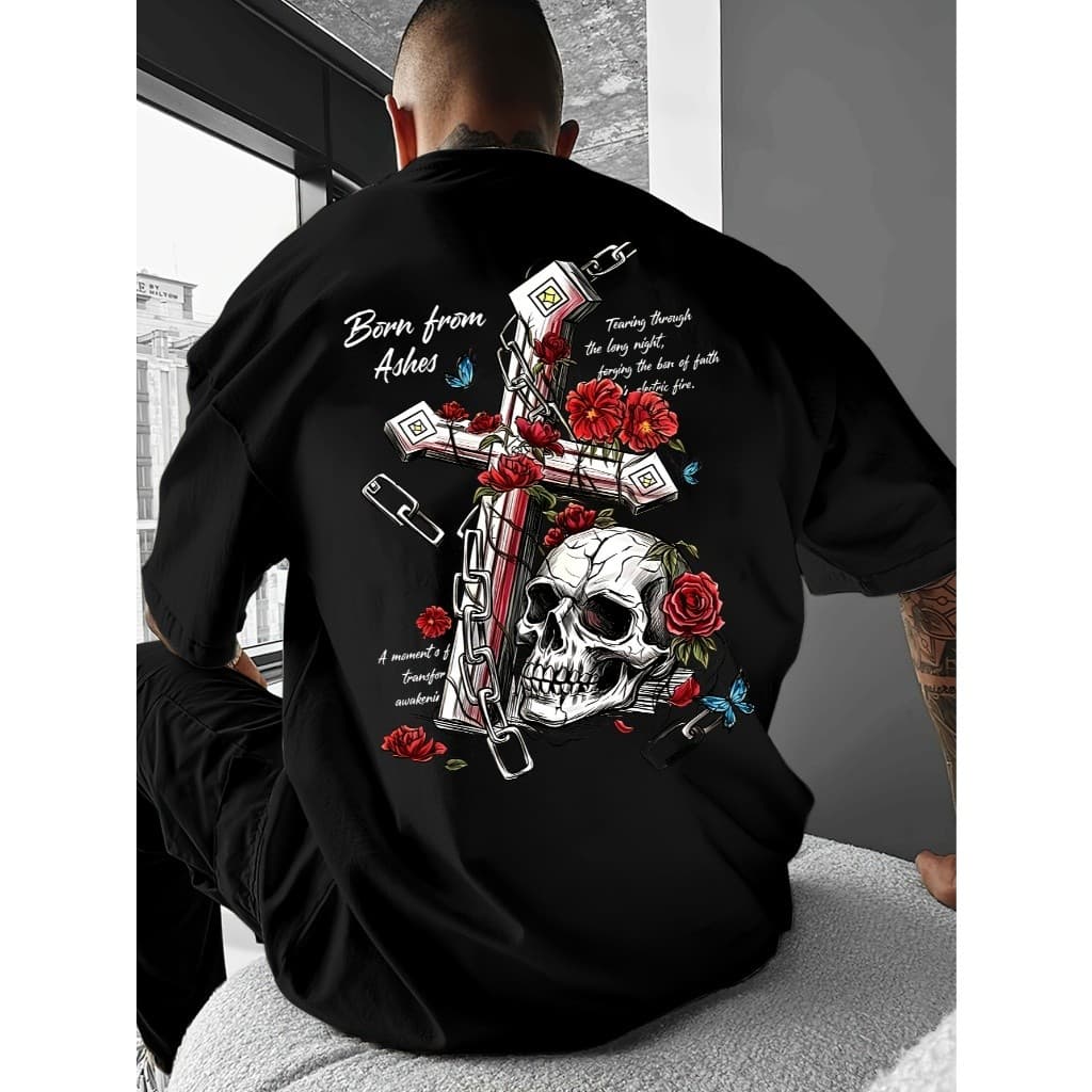 Camiseta Masculina Y2K Streetwear Oversized com Estampa de Caveira - Camiseta de Manga Curta e Gola Redonda