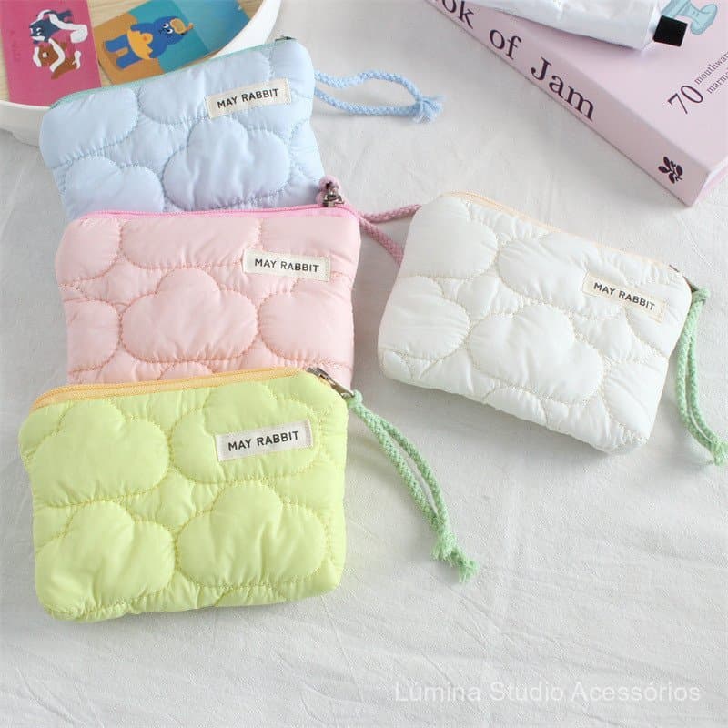 Nova bolsa de moedas acolchoada para mulheres, mini bolsa de armazenamento portátil, bolsa de tecido com zíper em cores