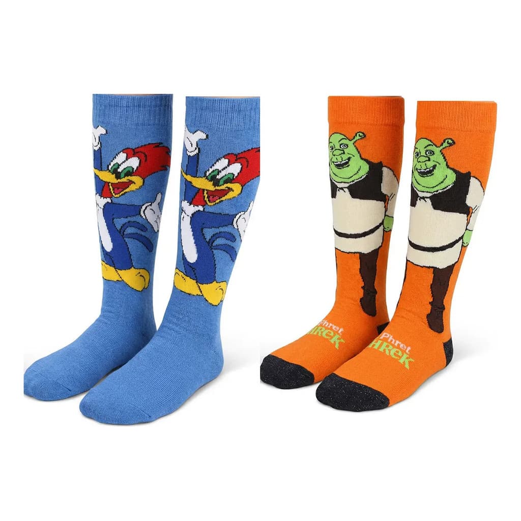 Kit 2 Meias Longa Frio Shrek E Picapau Estampadas Personagem
