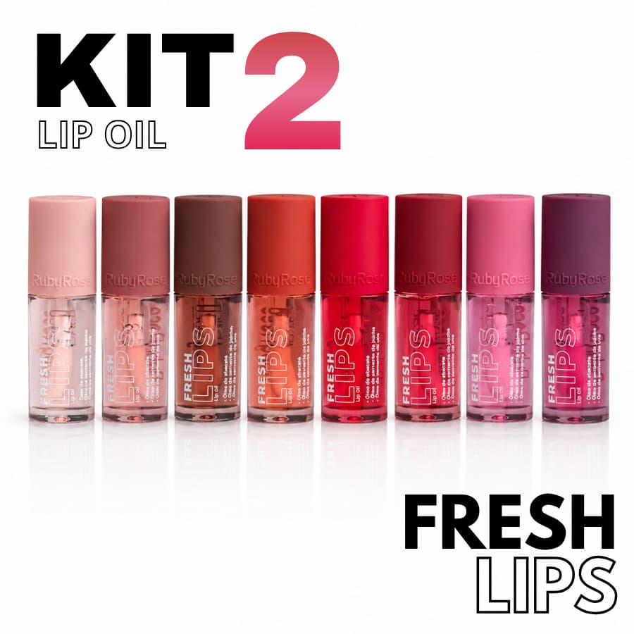 Kit Lip Oil Labial Fresh Lips Hidratante e Brilho Natural Ruby Rose