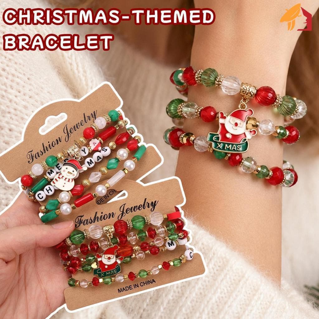 Conjunto De Pulseiras Em Camadas Com Tema De Natal-Contas Pingente De Boneco De Neve De Papai Noel Corrente De Mão Empil