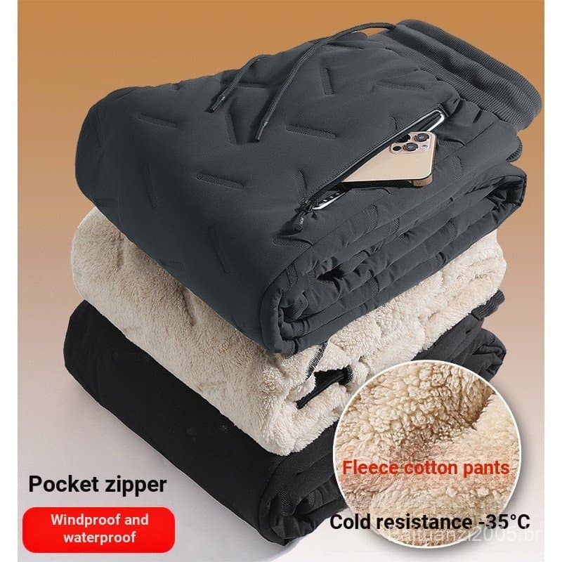Calças Casuais de Inverno para Homens, Forro de Lã de Cordeiro Espesso, Tamanho Grande, Adequadas para Clima Nevado, QXJ