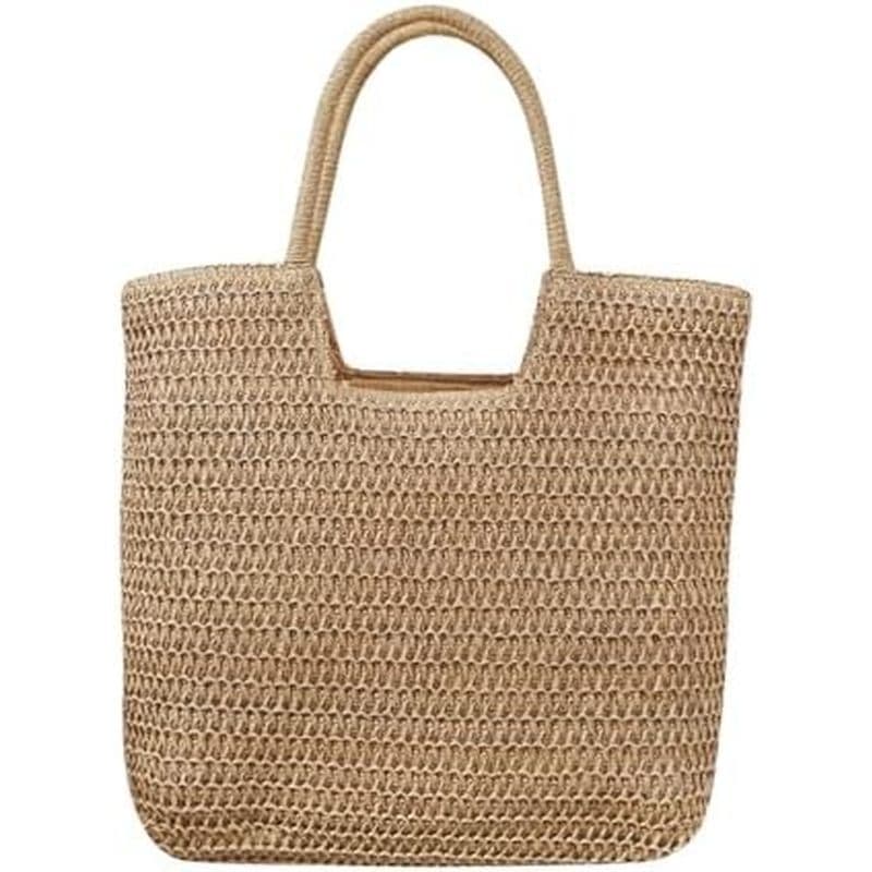 Bolsa De Praia Longa Para Mulheres , Palha De Verão Com Zíper Ombro Tecida , Sacolas Viagens E Férias