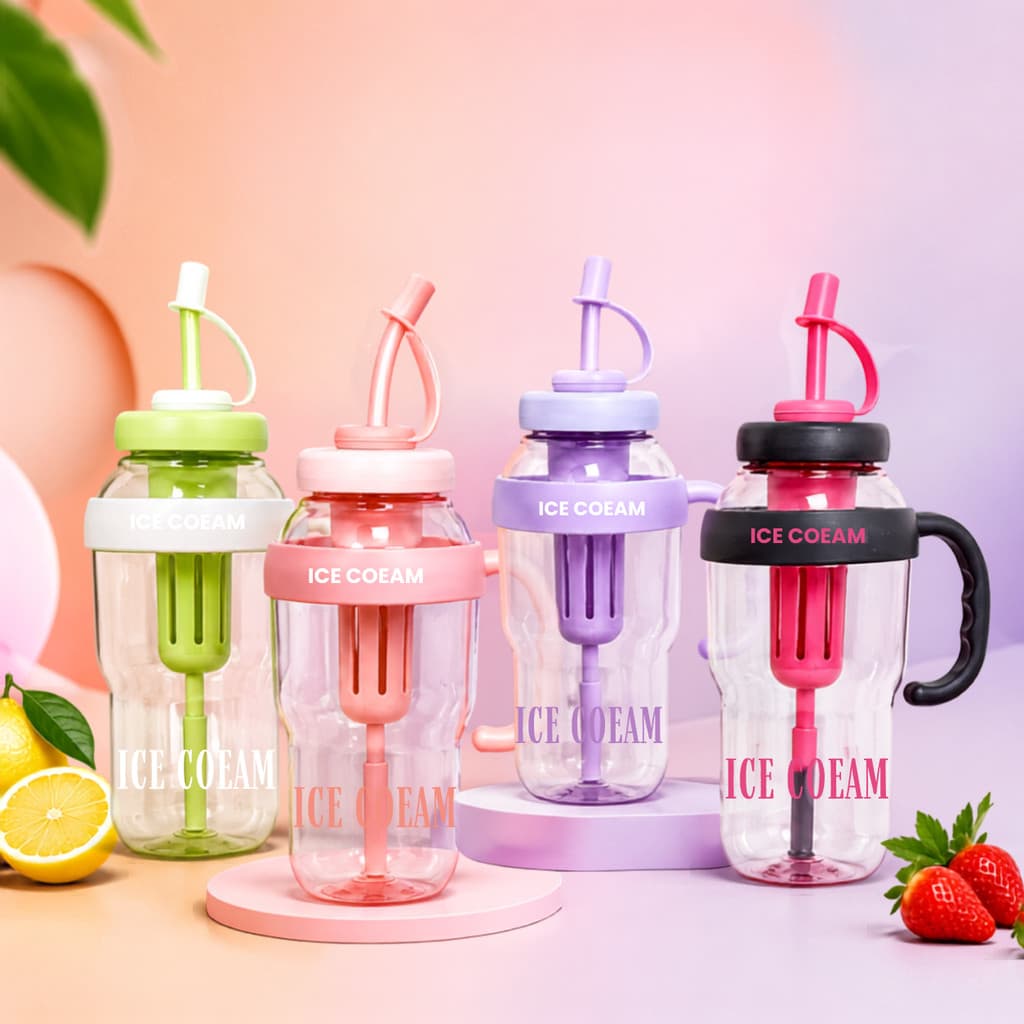 Garrafa Com Infusor Canudo Academia Fit  Neon 1,3 L