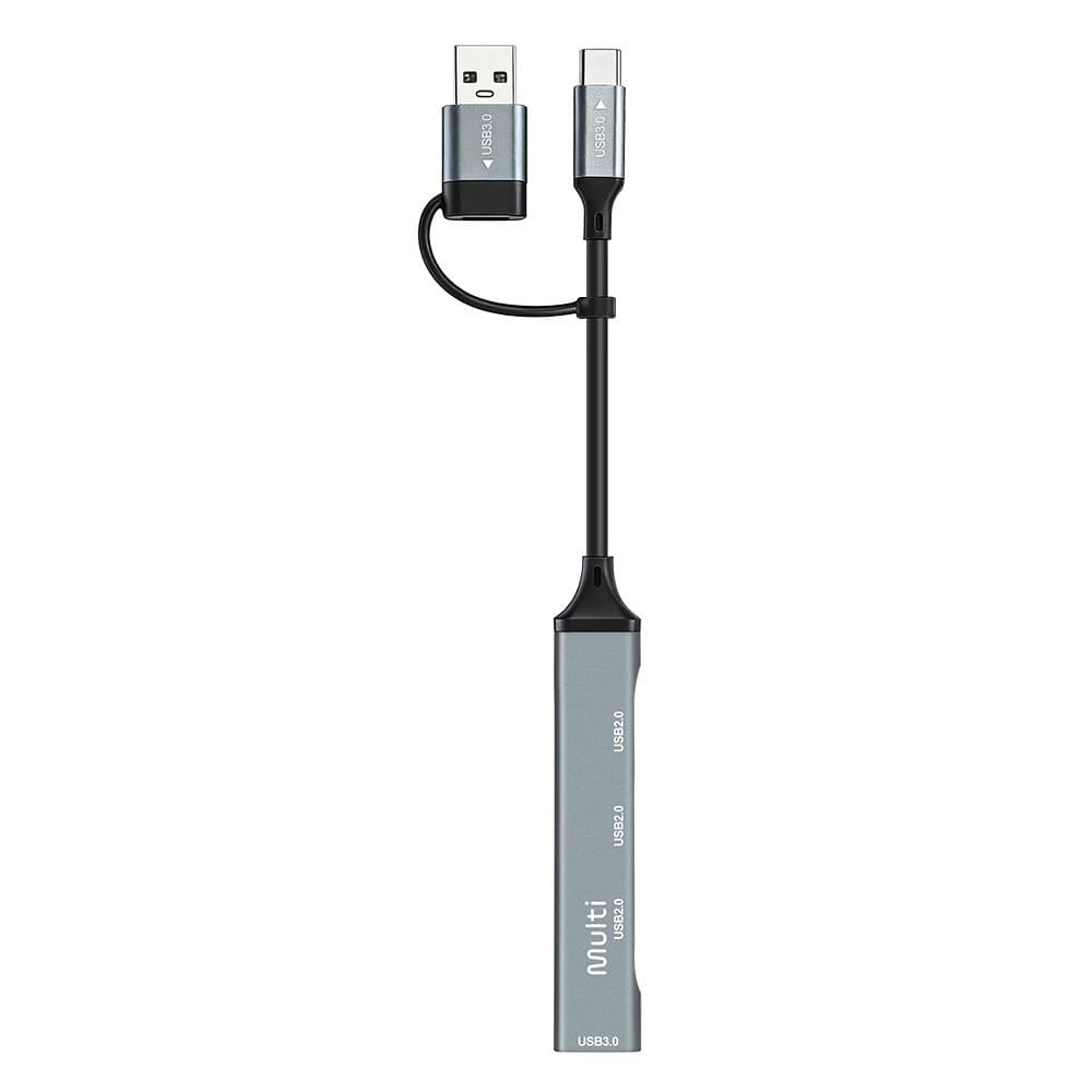 Hub USB 3.0 4 em 1 de Alumínio com Adaptador Híbrido USB-C e USB-A Multi - AC448