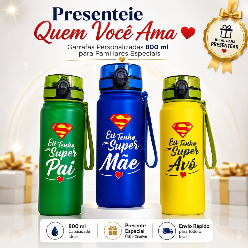 Garrafa 800ml Presente Dia dos Pais Mães Avó Tia Dindo