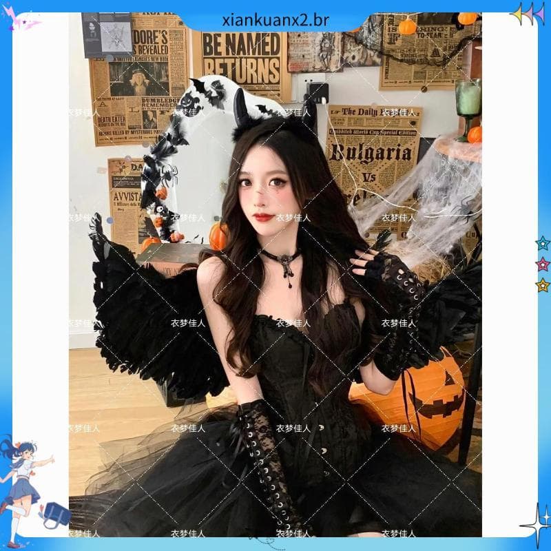 Novo traje de Halloween elfo escuro atmosfera sentir bruxa anjo puro desejo estilo arte foto traje de palco