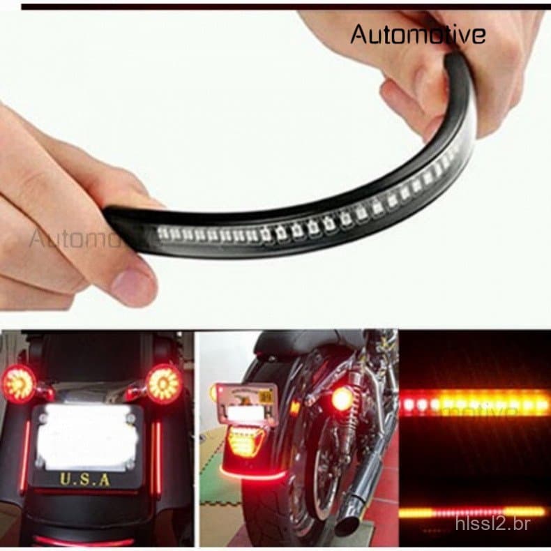 Barra de Luz LED Flexível para Motocicleta com 48 LEDs, Sinalizador Traseiro, Luz de Freio Traseira, Lâmpada de Parada,