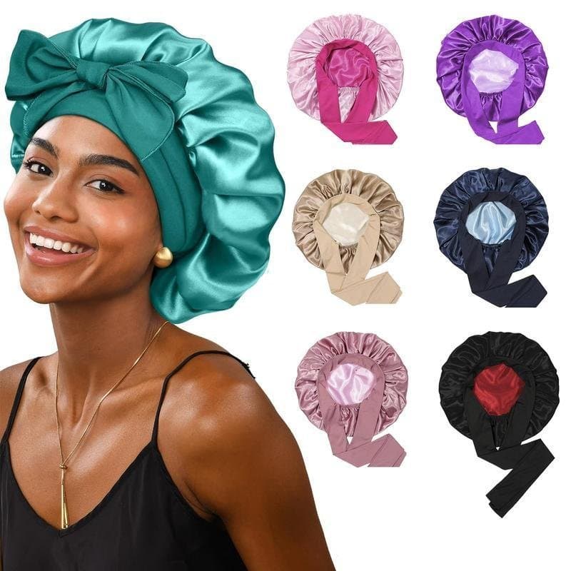 Touca de Cetim, Touca de Seda para Dormir, Touca de Dormir de Seda, Touca de Cabelo de Dupla Camada com Faixa Elástica p