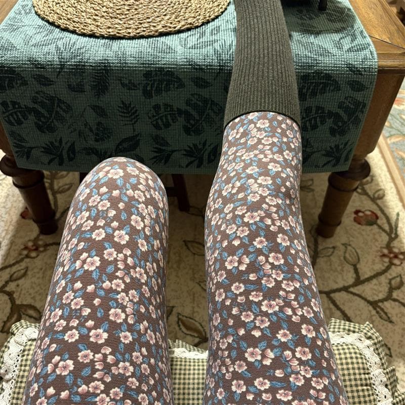 Calças compridas de lã alemã estilo feminino calças florais escovadas dupla face cintura alta estilo sem costura autoaqu