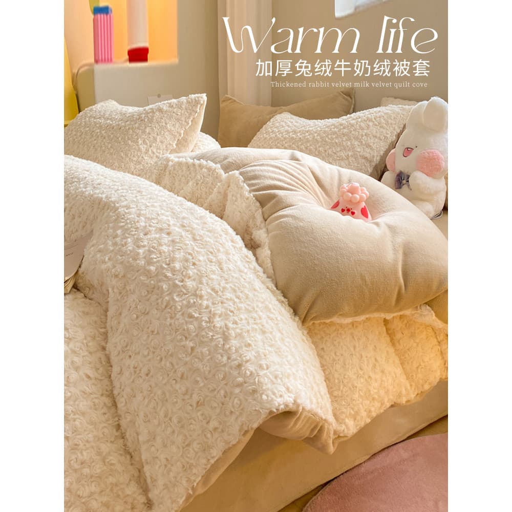 W inverno estilo pele de coelho Coral velo colcha capa de peça única engrossado leite velo única pessoa colcha capa dupl