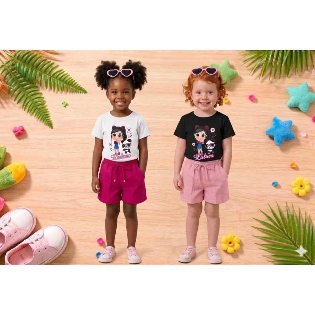 conjunto camiseta e shorte da luluca e seu fiel escudeiro panda(,shorte alfaiataria)infantil,juvenil,menina youtube
