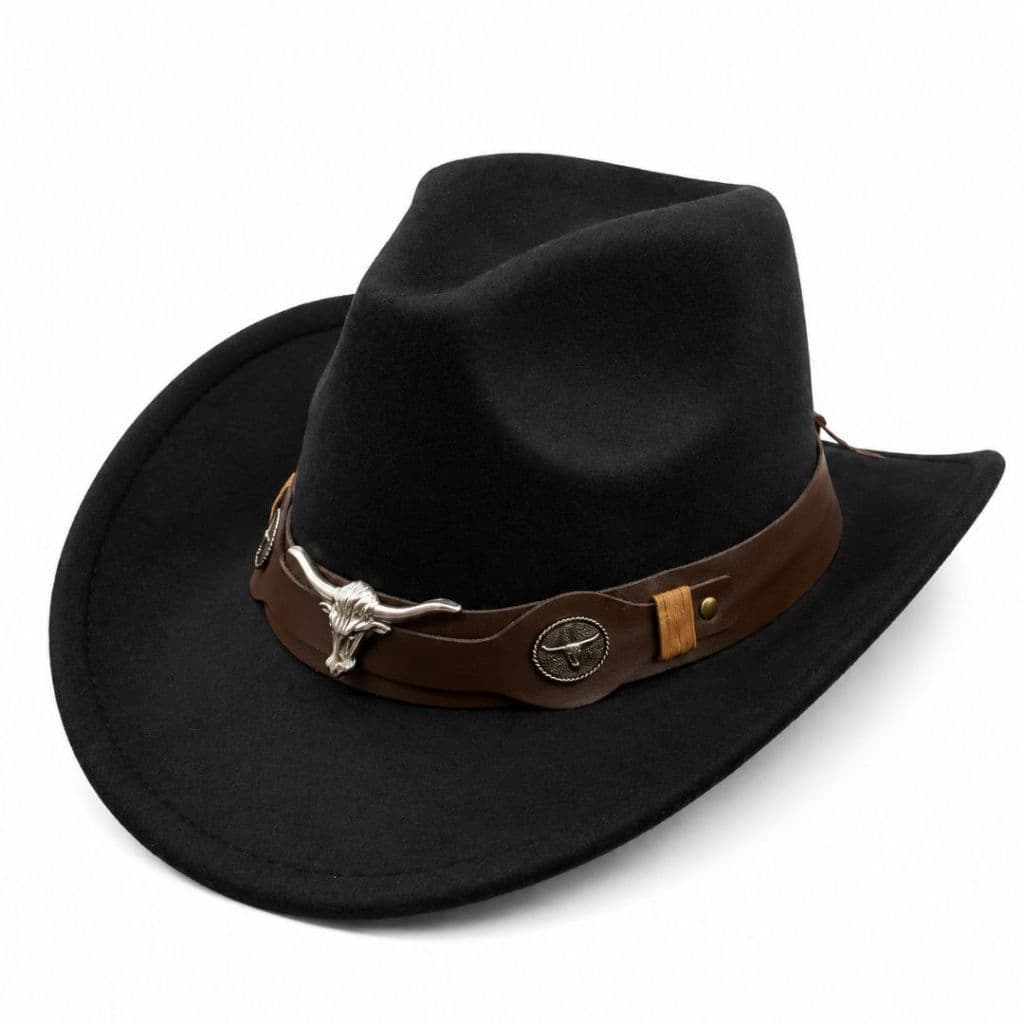 Chapéu Country Feltro Aveludado Cowboy Faixa Couro Unissex