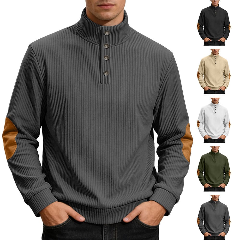 Moletom masculino de manga longa, estilo americano, para outono e inverno, com gola alta canelada em jacquard, estilo ca