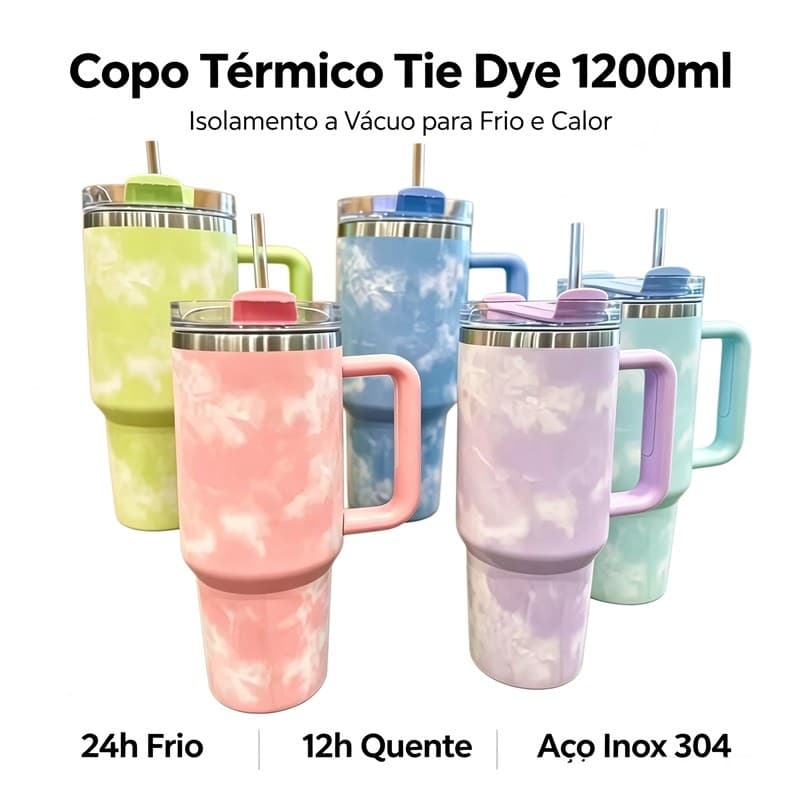 Copo Térmico Nuvens e Marmare 1200 Ml Com Alça e canudo personalizados nuvens e cores AIRER.BR