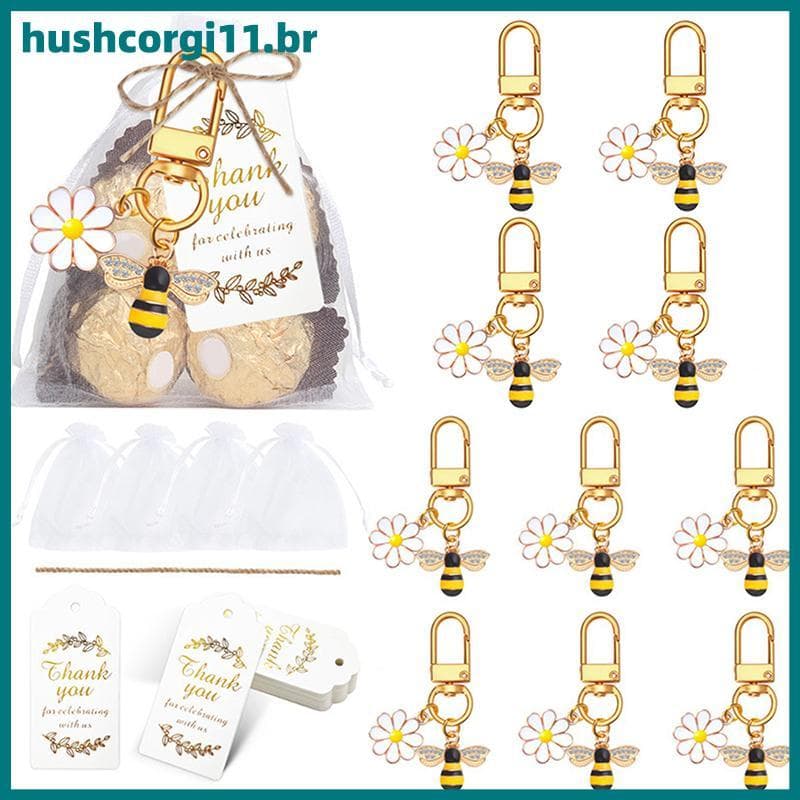 HUSH 10 Conjunto De Chaveiro De Flor De Abelha , Lembrancinhas De Festa , Com Etiquetas Kraft , Bolsa De Organza Para Co