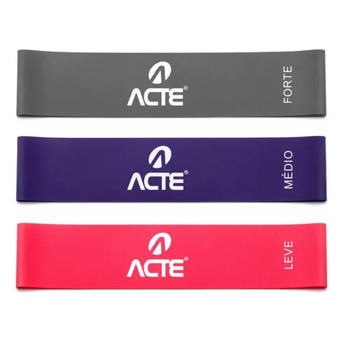 Kit 3 Mini Band Faixa Elástica Acte T71-r Treino Exercício Rosa - Roxo - Cinza