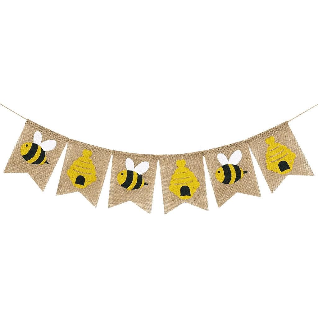 Banner AnyDesign Bumble Bee com Cordão, Banner de Juta para o Dia da Abelha, Decoração Rústica Pré-Montada em Formato de