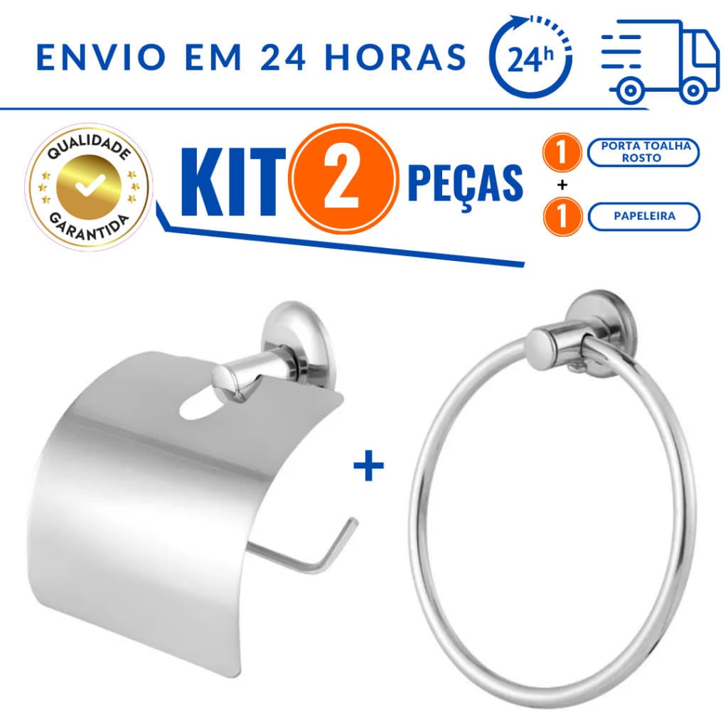 Papeleira Para Banheiro Com Tampa Em Inox papel higienico + Porta Toalha Argola toalha de rosto