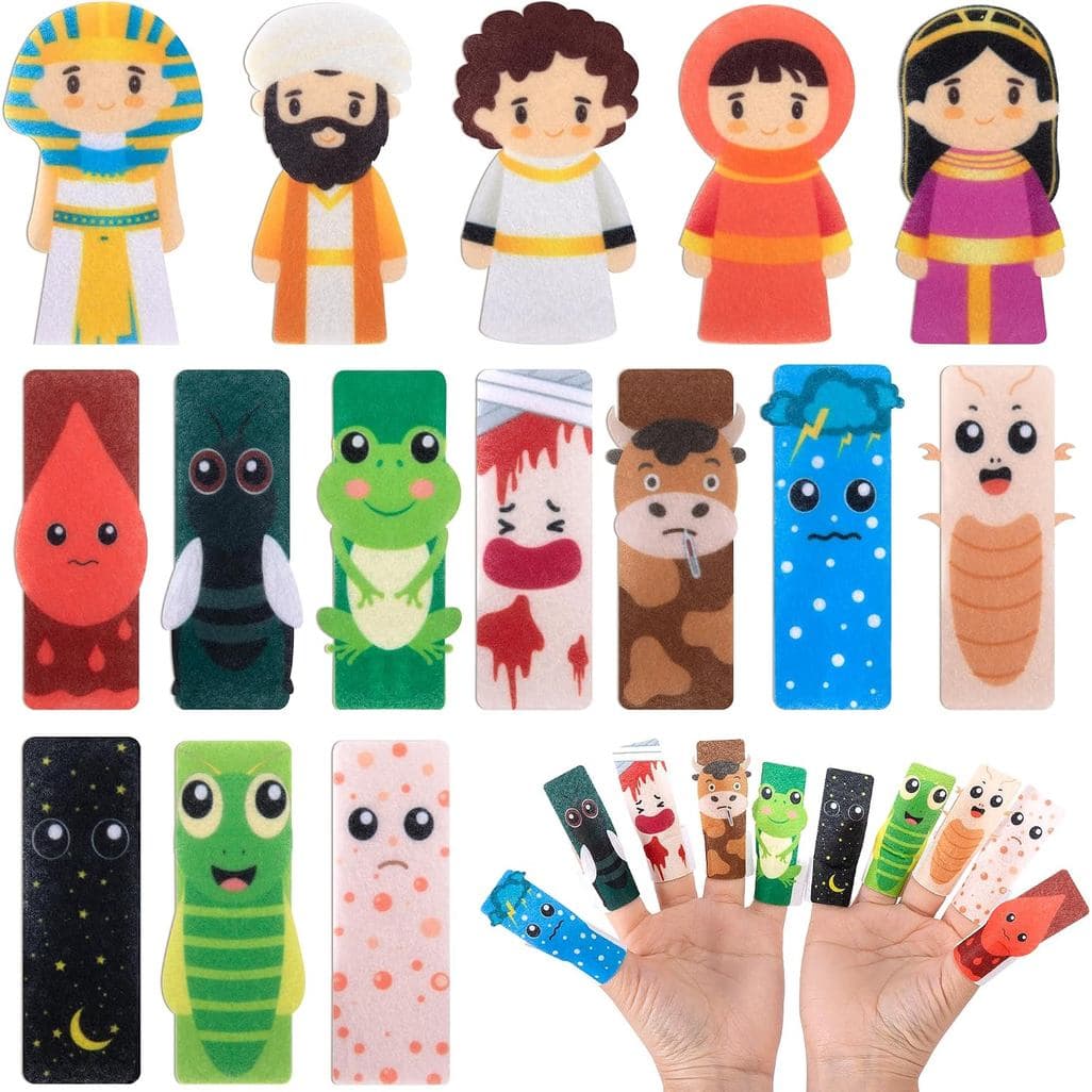Tlswshsy 45 Peças de Fantoches de Dedo de Feltro para Pessach, Fantoche de Mão das 10 Plaças de Pessach, Mini Personagen