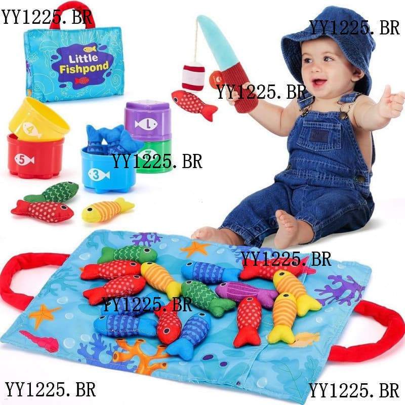 Kit Educativo Bebê - Brincadeira Pescar + Tapete Números | Pano Dobrável 0m+