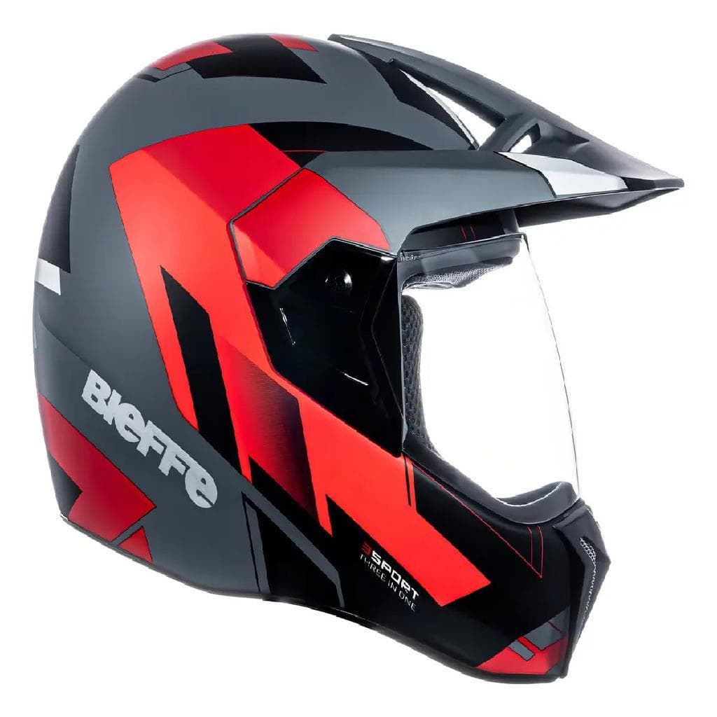 Capacete 3 Sport React Cinza Dark Fosco com Vermelho