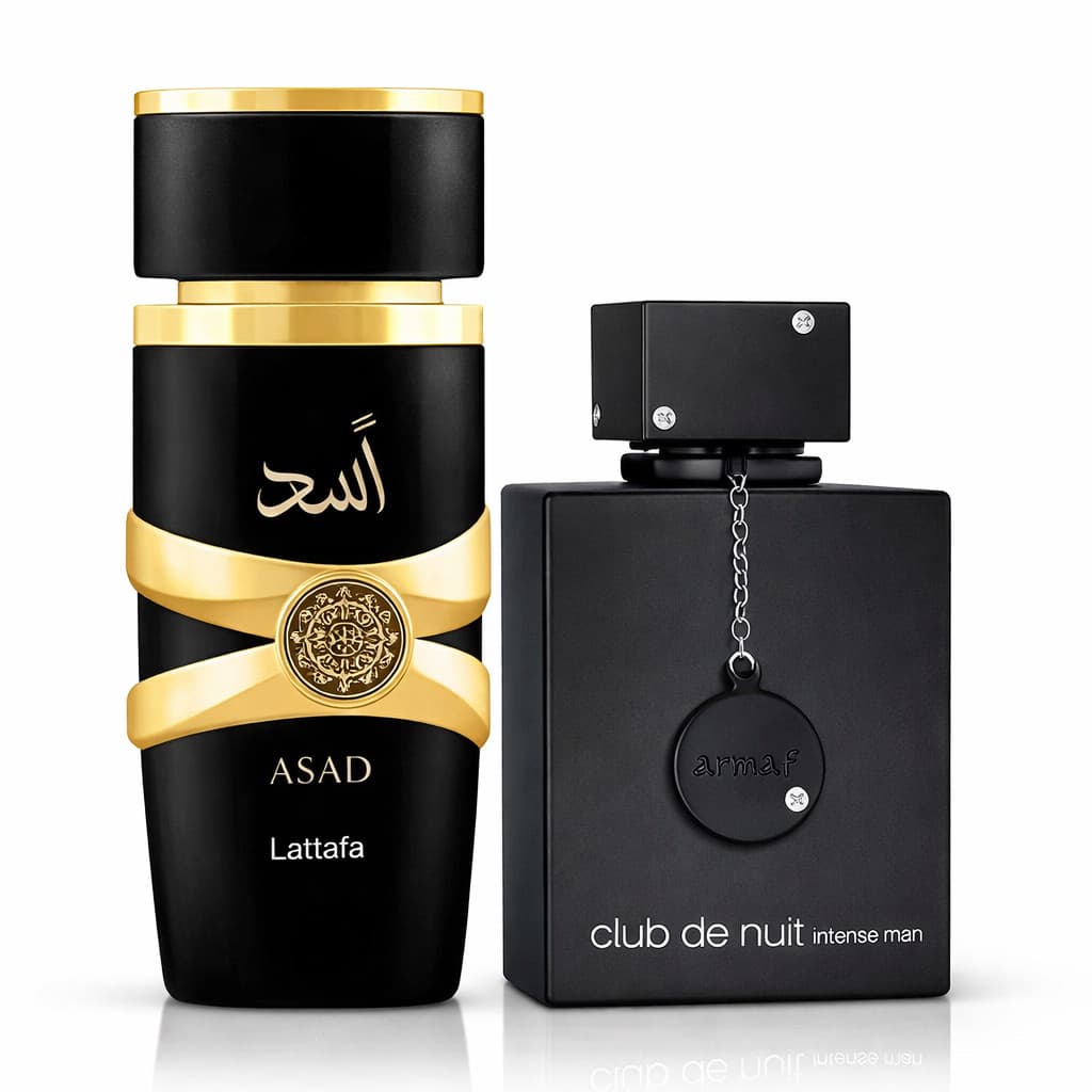 Kit de 1 Ate 2 Perfumes Premium Lataffa Asad The Cluubb Noiit Amadeirado Masculinos