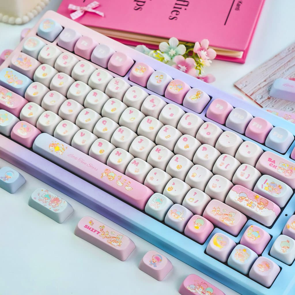 EN/TH/ZHUYIN/Krmaimooo Little Twin Stars Keycap MOA/Cherry Profile 120 Teclas PBT Sublimação De Tinta Aula F75 Rodada Ro