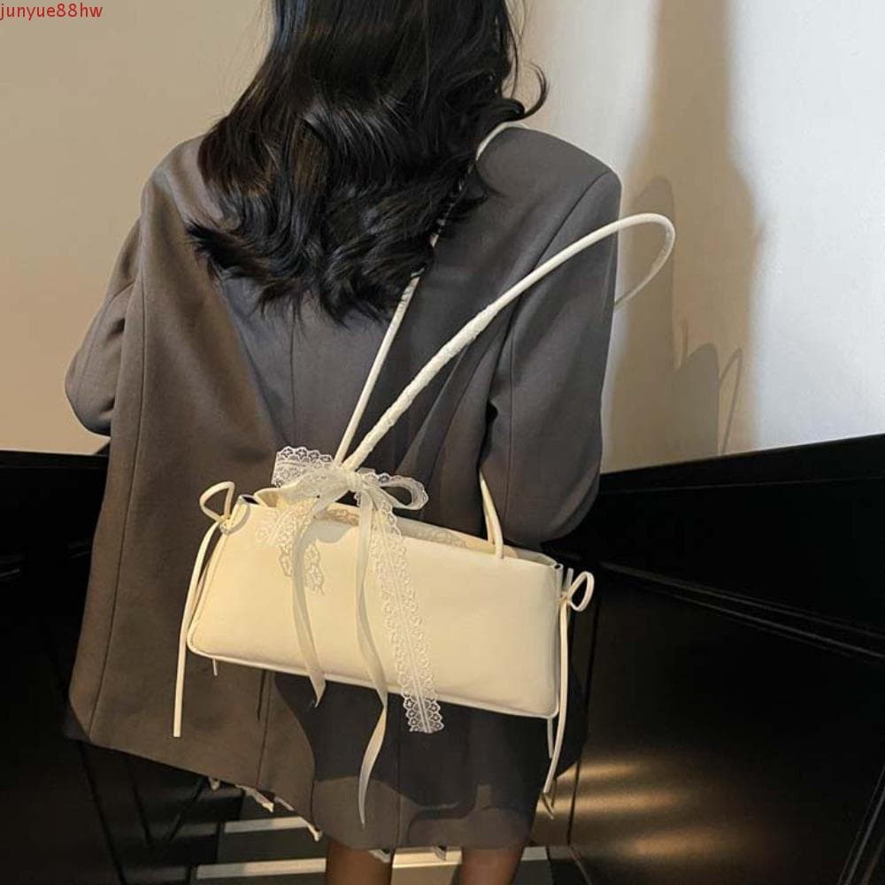 JUNYUE Bolsa Francesa , De Ombro PU Prateada Y2K De Alta Qualidade , Bolsas Nas Axilas Com Cilindro De Fita De Arco