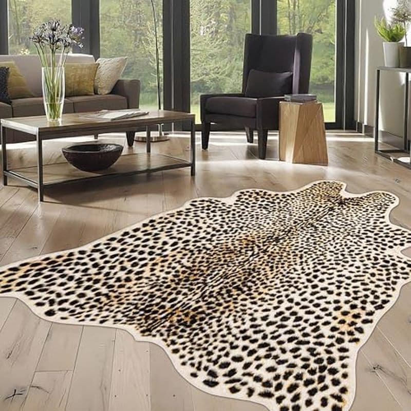 Tapete Com Estampa De Chita , De Leopardo 5.2x7 Falso Animal Pele Área Para Quarto Sala De Estar De Esconder Antílope Rú