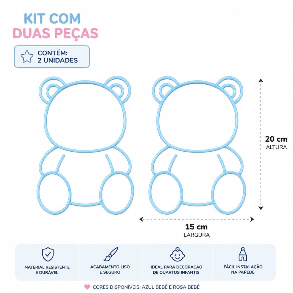 Kit 2 Molduras Urso Decorativas 3D PLA Quarto Bebê