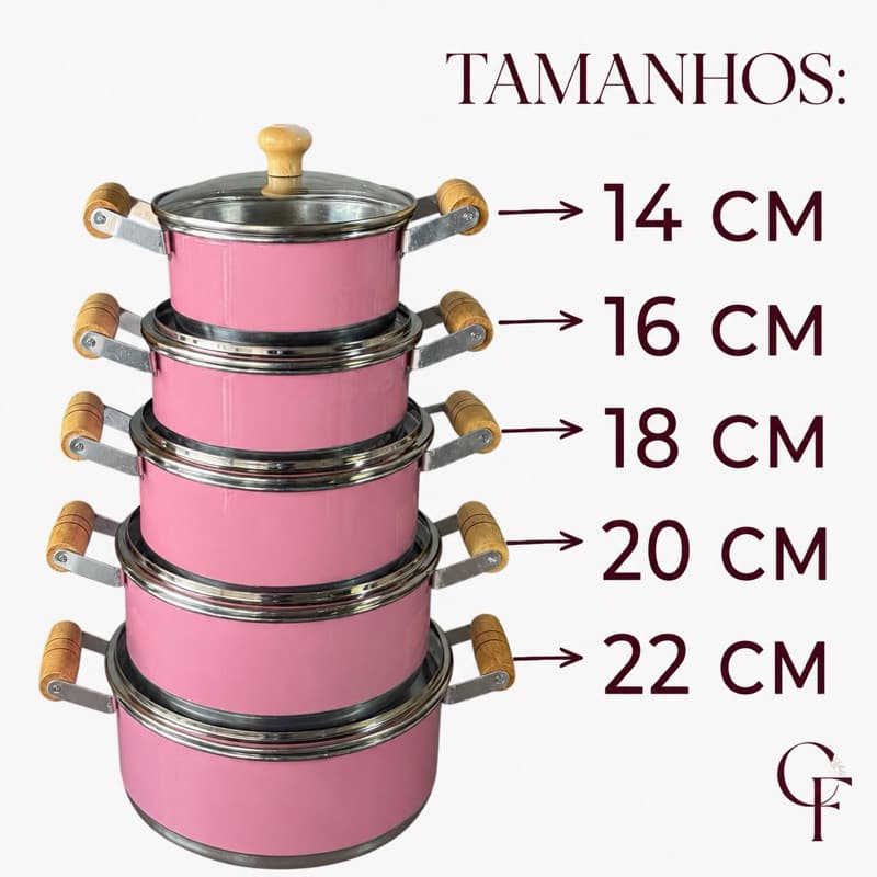 Jogo De Panela Caçarola Aluminio Leve Reforçado Com Tampa Rosa Bebê 14 a 22 cm Premium