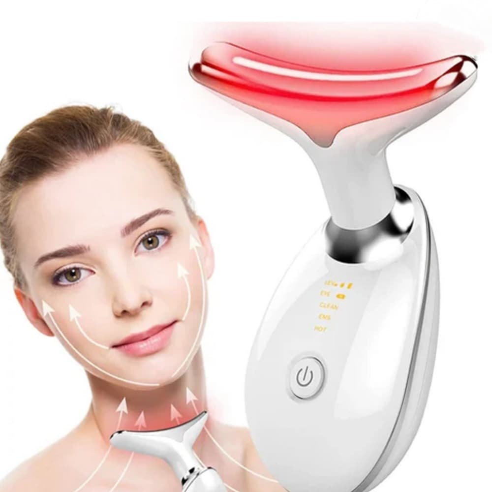 Massageador de Fototerapia LED para Pescoço e Rosto – Antirrugas, Firmador e Recuperação da Pele Radiante