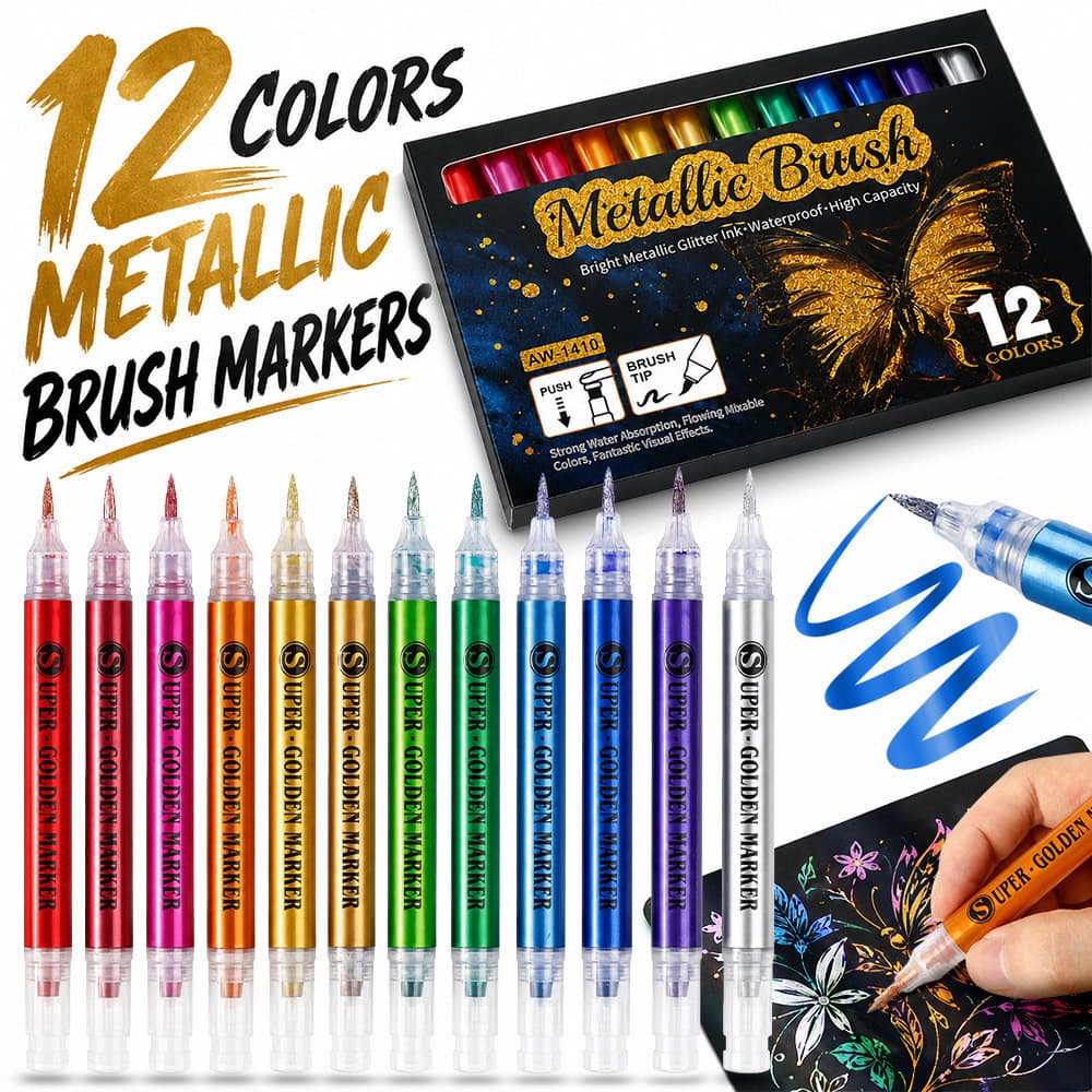 Ponta macia Flash marcador metálico cor pintura caneta cartão manual papelaria