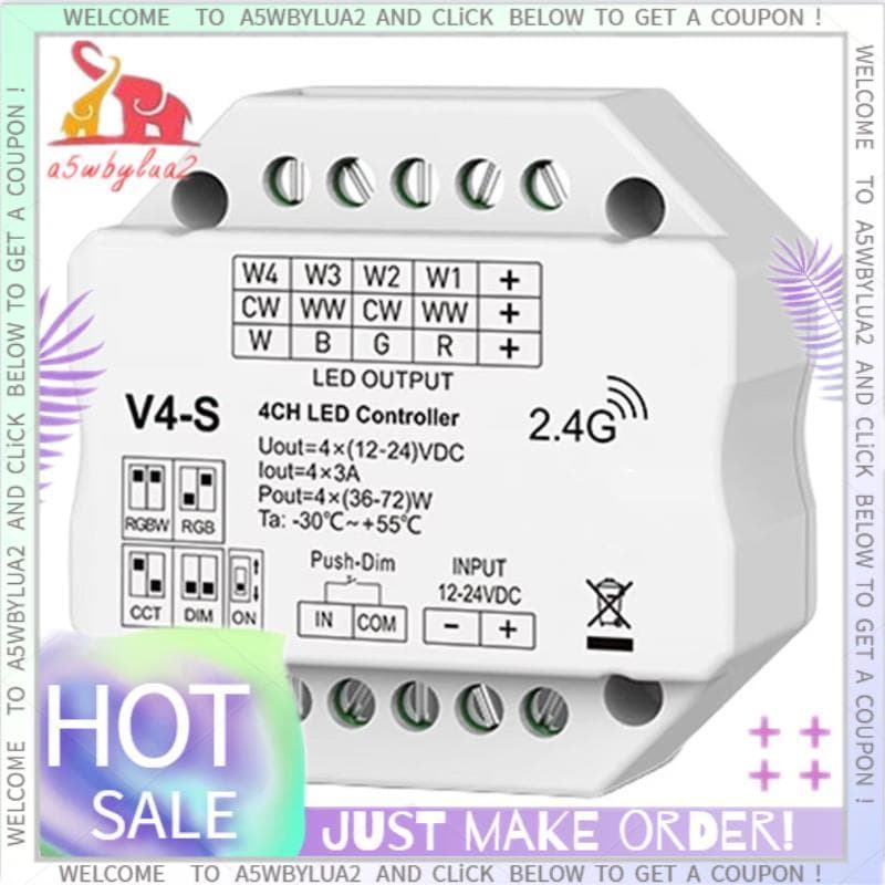 Controlador Led RGB RGBW De 4 Canais V4-S 2.4G Dimmer Remoto 4 Em 1 Conrtroller