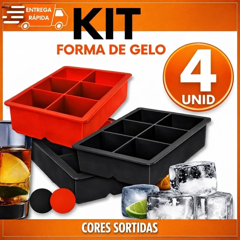Forma de Gelo Grande Silicone Antiaderente 6 Cubos Grandes Para Drinks, Bar e Cozinha